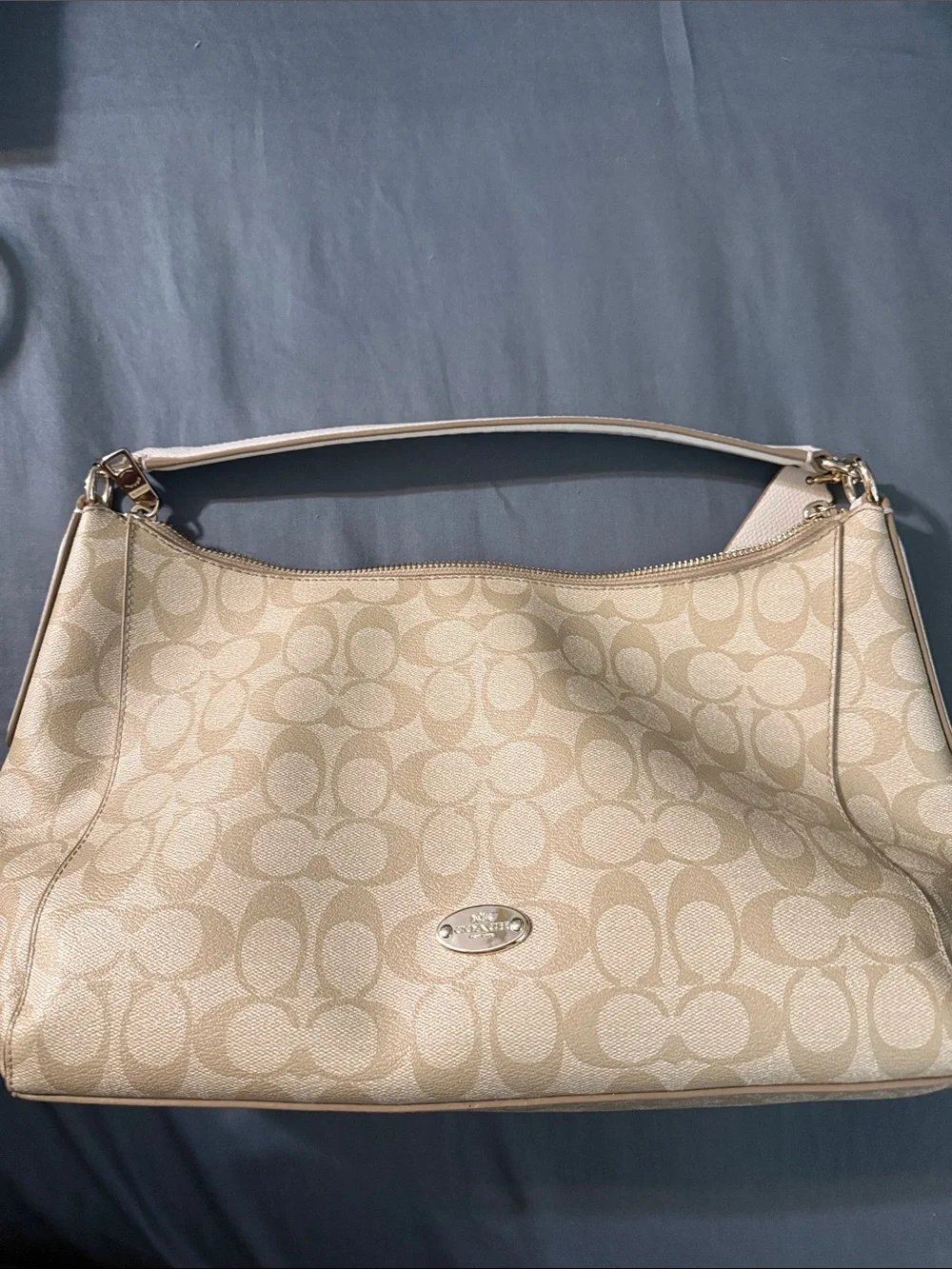 Coach Tan Signature Canvas Bag with Gold Hardware